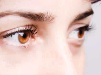 A photo of a face that just shows brown eyes.