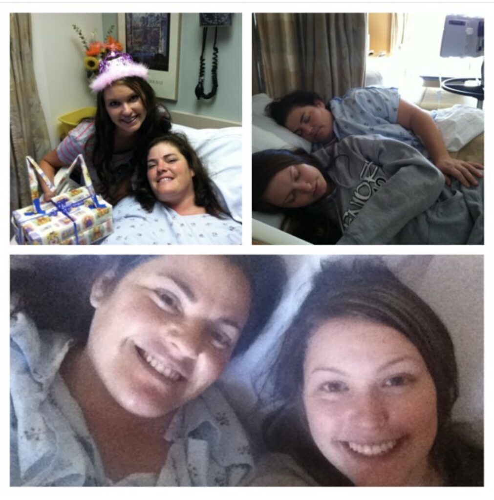 Photos of Shannon recovering from cancer treatment with Kenzie at her side. Image in upper left was taken on Kenzie's 16th birthday.