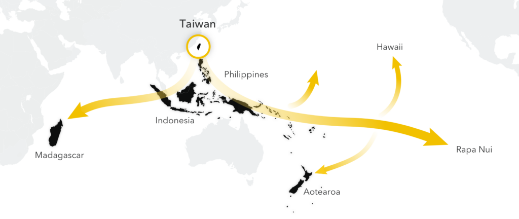 A map of migration patterns for early people of Oceania.